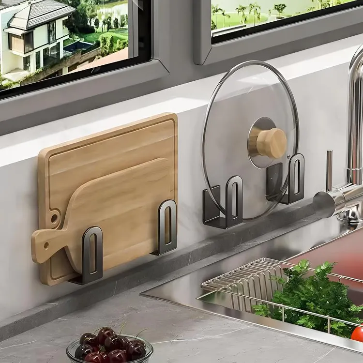 新款锅盖架免打孔壁挂式不锈钢放菜板申请专用可调节墙上收纳架子