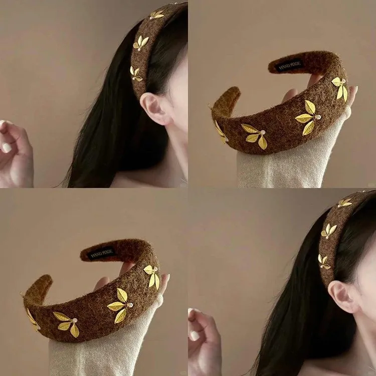 【一叶知秋】美拉德毛呢宽边发箍女金叶高级感高颅顶头箍时尚发卡潮