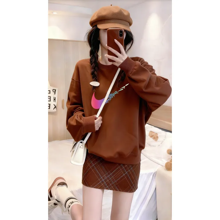 【纯棉】奥特莱斯正品秋冬圆领法式秋冬少女粉色系卫衣印花长袖渐变