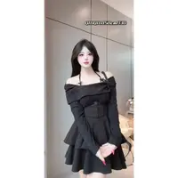 【黑夜甜心】2181 胖m两件套露肩设计感绑带蝴蝶结上衣搭束腰鱼骨裙
