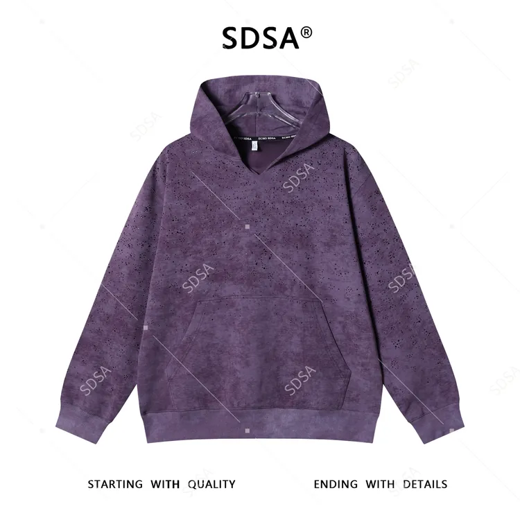 SDSA男士秋冬新款痞帅男装潮牌扎染烫钻连帽卫衣百搭重工时尚上衣