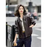 咖色皮衣外套女中年妈妈秋冬装高级时尚感抽绳显瘦大码女士皮夹克