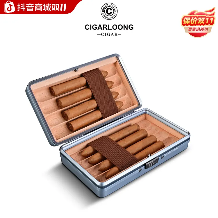 CIGARLOONG茄龍雪茄盒便携保湿盒铝合金雪松木雪茄8支装CLA-20EI1