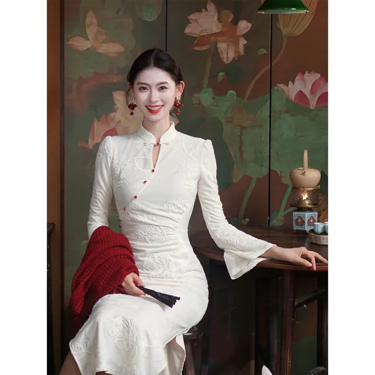 凌茜恣禾【玉霄】国风新中式温婉优雅大气修身收腰显瘦旗袍连衣裙