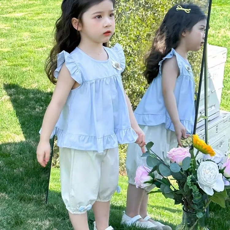 女童夏装套装2025新款儿童七分裤可爱两件套宝宝夏季洋气薄款衣服