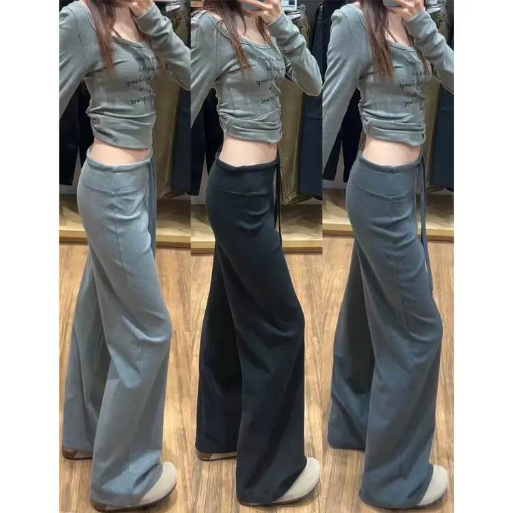 美式秋冬慵懒感垂垂裤秋冬休闲高腰修身显瘦直筒拖地裤