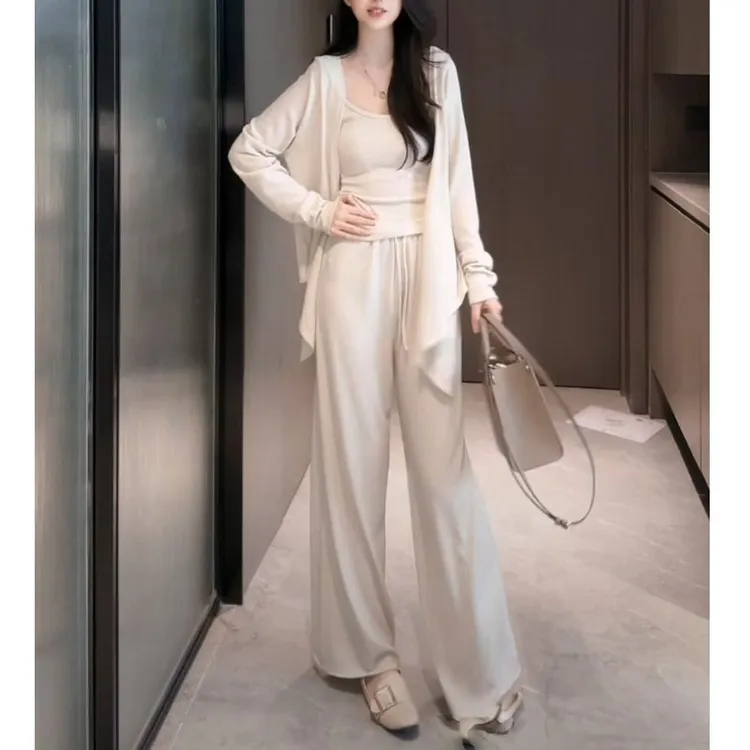 时尚套装【月光手书】慵懒清冷感三件套背心/开衫/阔腿裤2025秋季