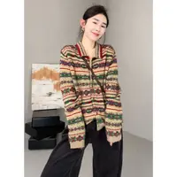 玖了个玖 2025秋季新款复古撞色毛针织开衫上衣2509C6292