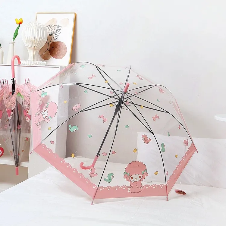 三丽鸥家族系列自动透明长柄伞小羊piano美乐蒂卡通三丽鸥雨伞