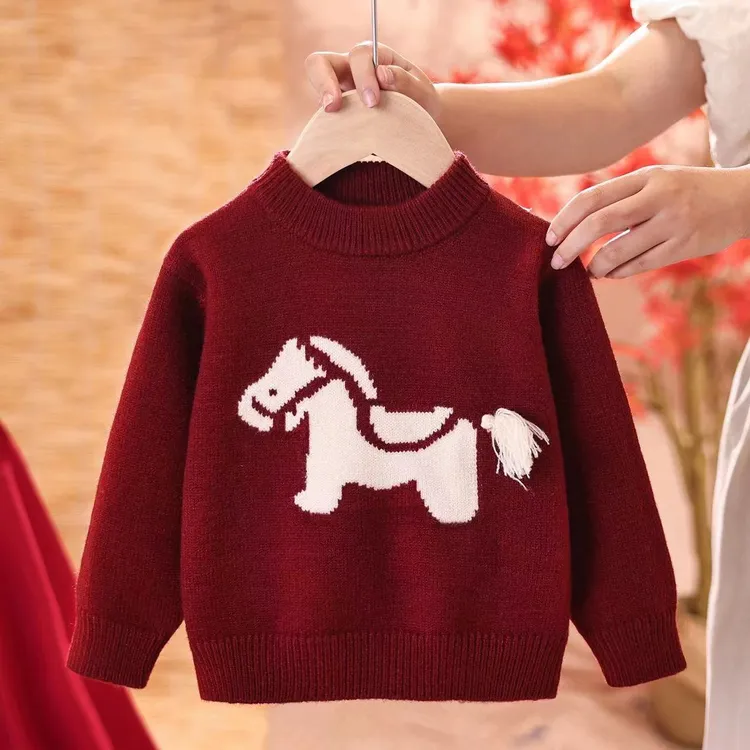 【新年限定】2026新年款毛衣红色针织衫童装秋冬圆领保暖线衣