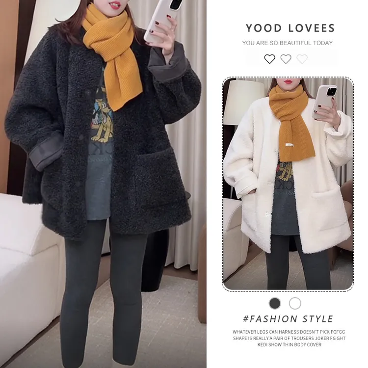 百搭厚款圆领毛短外套2025秋冬新款韩系高端软糯宽松女款上衣女