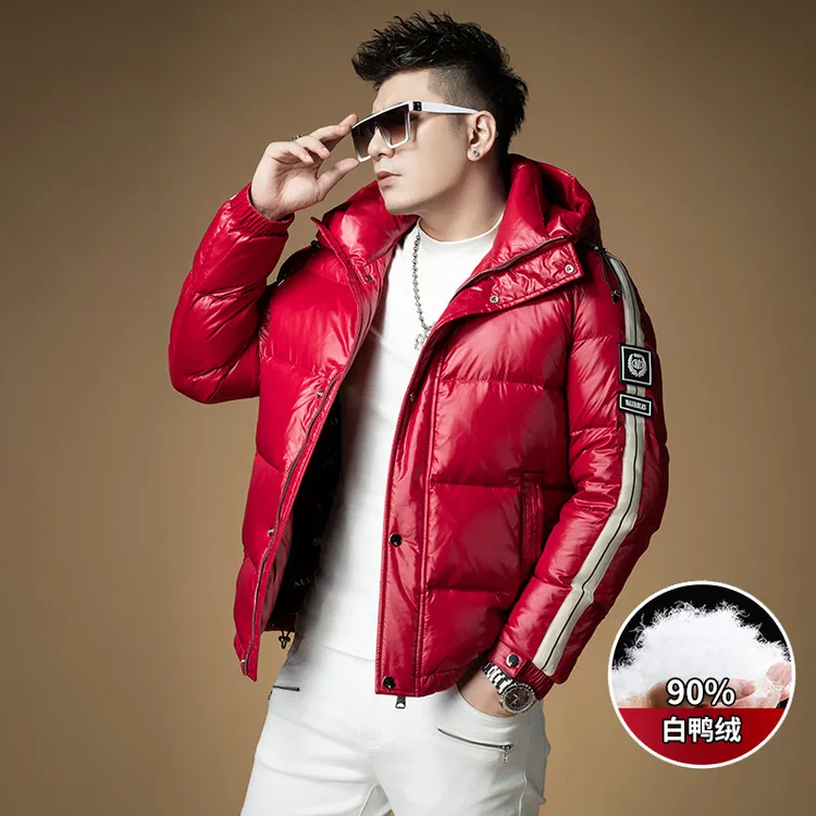 本命年红色连帽羽绒服男冬季2025新款潮牌161890小短黑色羽绒大衣