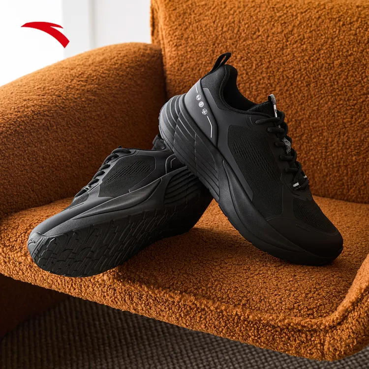 安踏悠行秋冬跑鞋软底缓震防滑黑色男鞋时尚百搭低帮休闲运动鞋