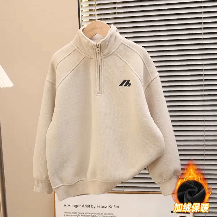 儿童装男童冬季一体加绒卫衣2025新款初中大童秋冬款加厚男孩上衣