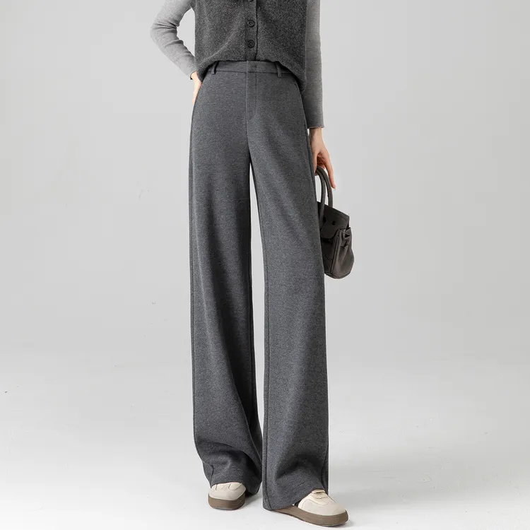 毛呢阔腿裤女2025新款气质高腰宽松灰色西装裤子加厚羊毛直筒长裤