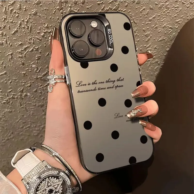  波点英文适用苹果16promax手机壳新款磨砂彩银iPhone15p17promax