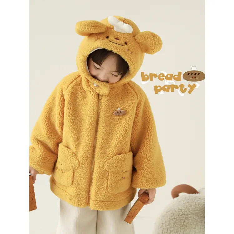 幼悠女童小熊加绒保暖连帽外套2025冬季新款可爱儿童衣服潮D4240