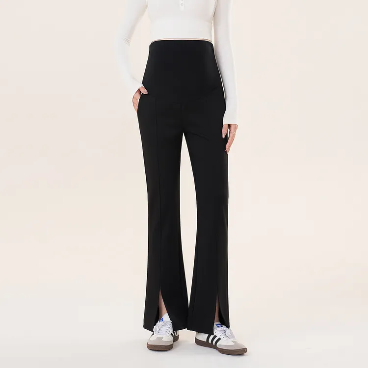 孕妇裤秋季外穿2025新款开叉微喇叭裤不勒肚子小个子孕期裤子秋装