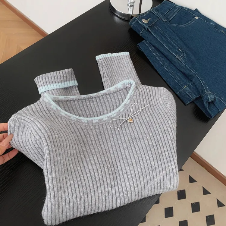高级感温柔风打底衫女秋冬季洋气内搭修身显瘦超好看短款毛衣上衣