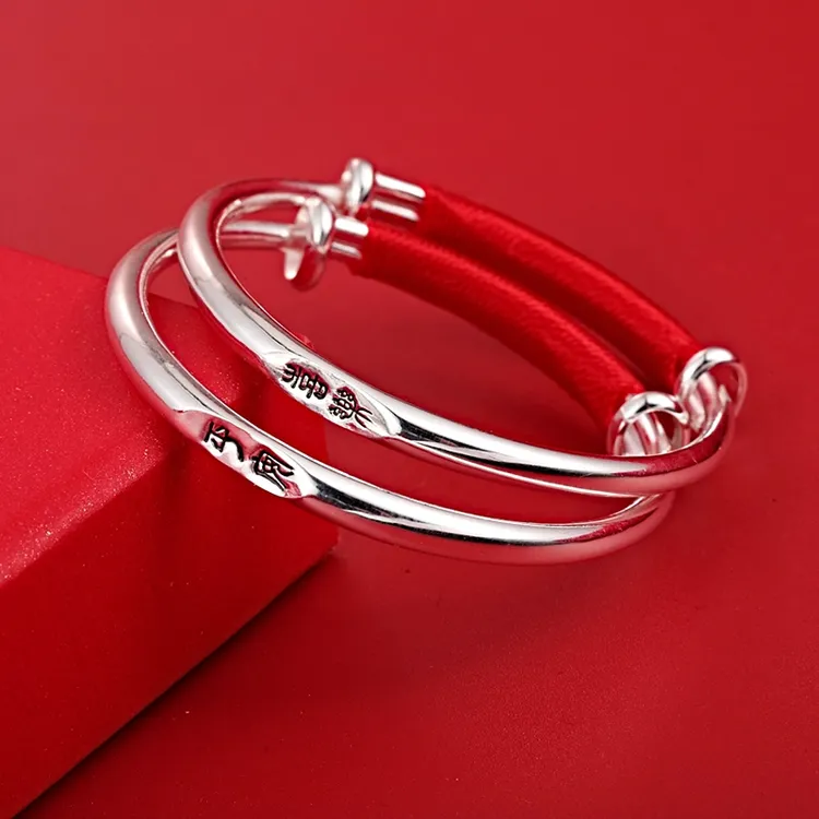 足银手镯 龙蛇年宝宝银手镯一对9999纯银镯子新生婴儿周岁满月礼