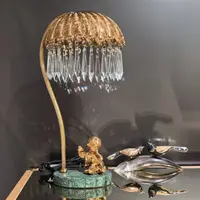 【ZC·宗宸家居】欧式浪漫羽毛灯罩黄铜大理石水晶装饰天使桌面台灯