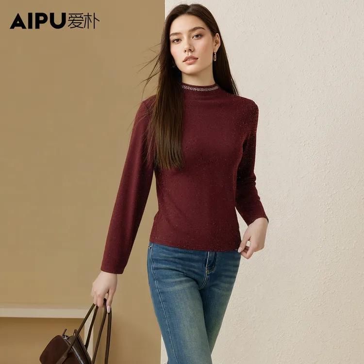 爱朴品牌大码女装冬新款显瘦遮肉高级感时尚亲肤舒适打底衫32704