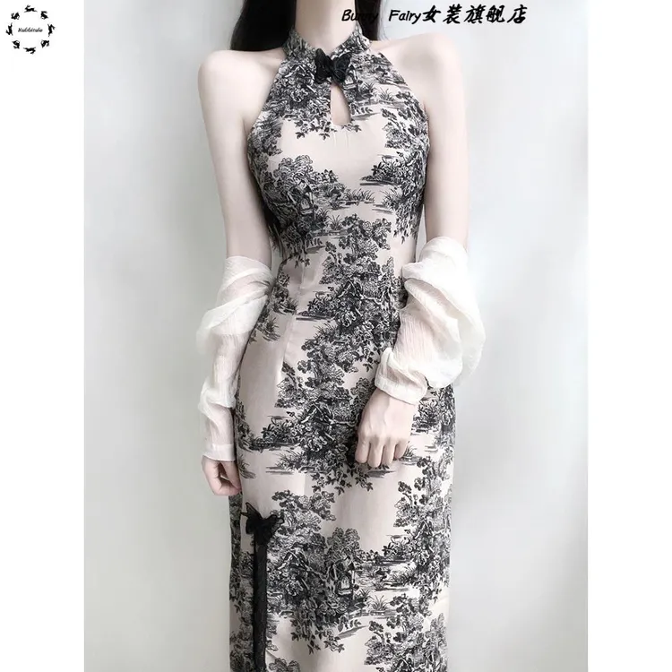 京华烟云新中式国风设计感旗袍裙夏季新款水墨画气质复古连衣裙女