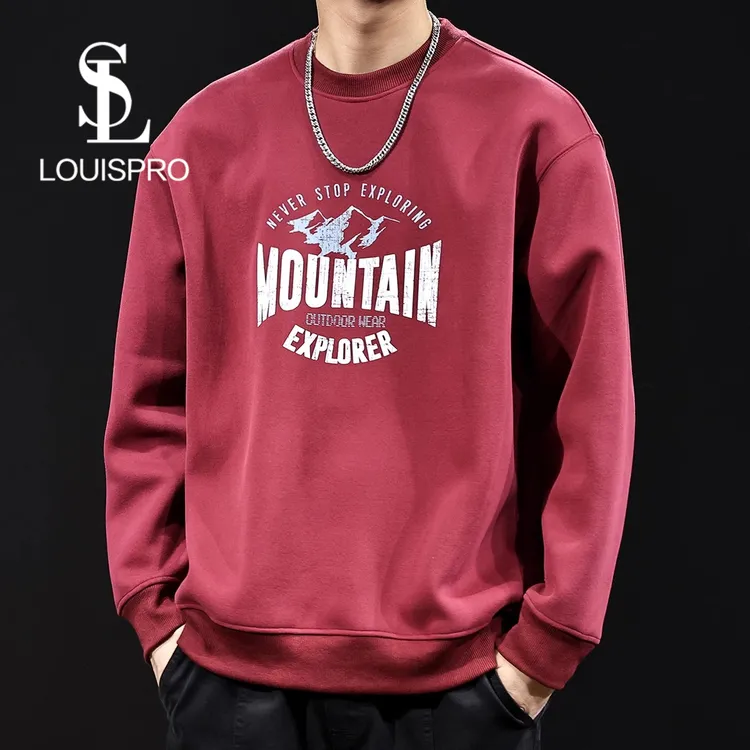 Louispro红色卫衣男新款秋冬款重磅男装大码男士潮牌衣服字母印花