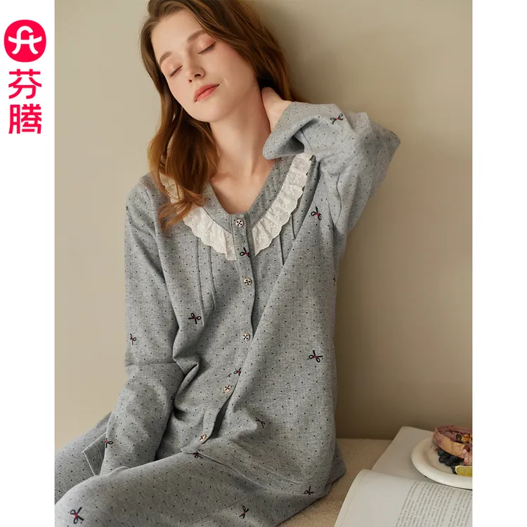 芬腾睡衣女春秋季纯棉长袖2025新款抗菌套装女款休闲可外穿家居服