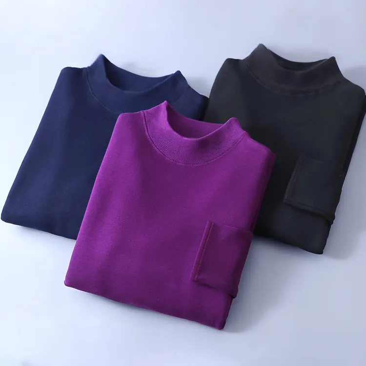 女士中领秋衣秋裤加绒加厚中老年保暖内衣套装老人衬衣衬裤半高领