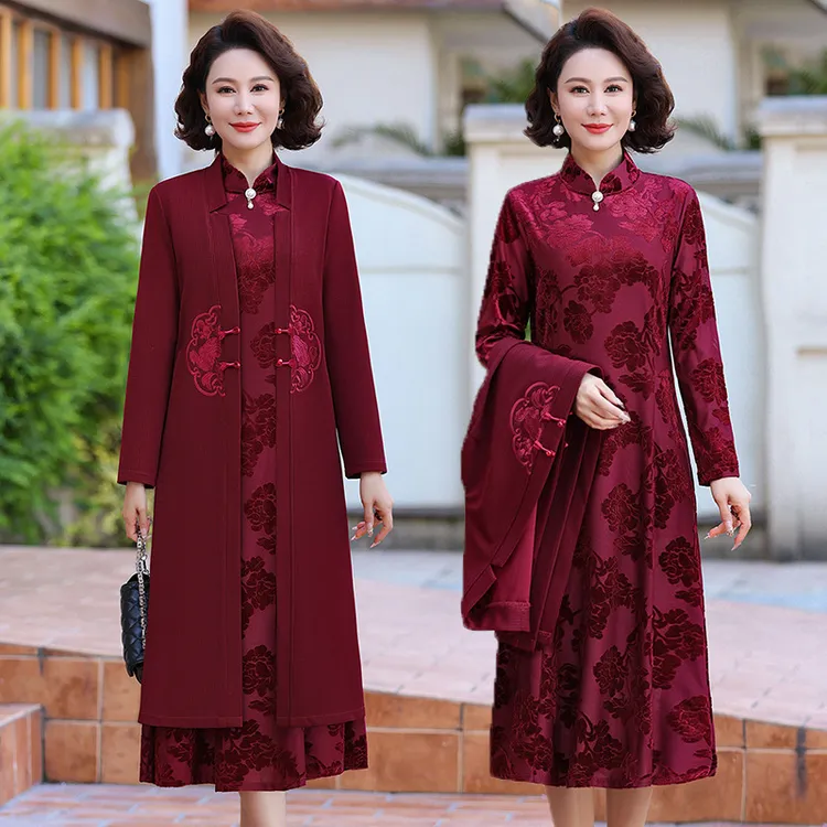 俞兆林2025新款妈妈连衣裙套装时尚40岁50中老年女士春秋装长袖洋
