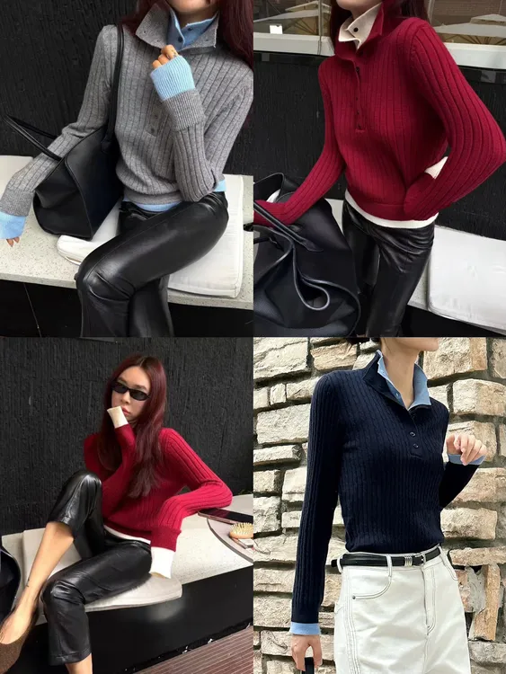 【秋冬新款】MT‘ 双层立领假两件毛衣’  百搭时尚设计感小众毛衣