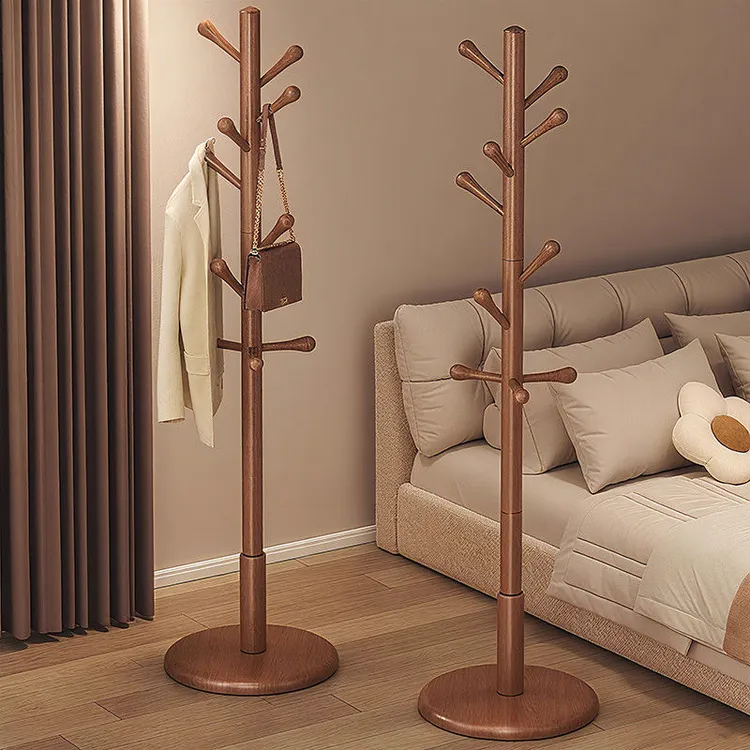 实木挂衣架卧室落地家用加粗立式榉木衣帽架客厅挂衣服置物架子