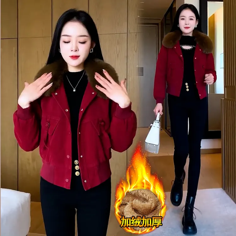 加绒加厚短款外套女2025冬季新款时尚小个子保暖毛领派克服棉衣潮