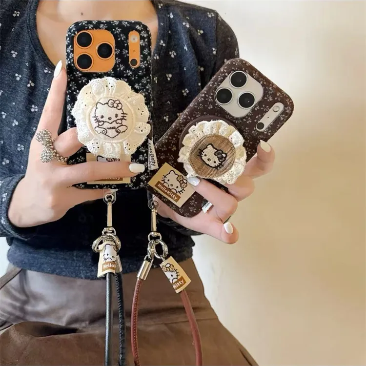 ins秋冬磁吸绒布碎花KT适用iPhone17pro手机壳16promax手提支架15