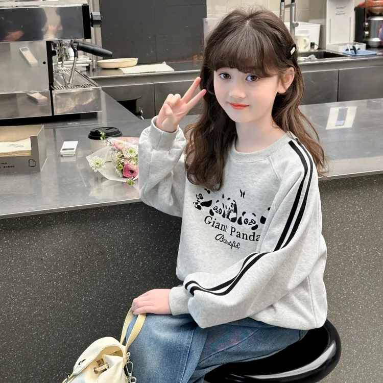 女童秋装卫衣2025新款长袖套头洋气翻领宽松女孩中大童春秋上衣潮