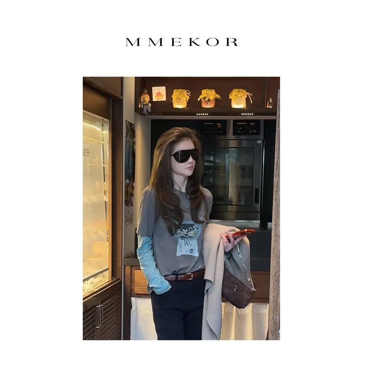 MMEKOR“蓝喵tee”T恤 2025新款秋款活力常青藤百搭长袖 30909