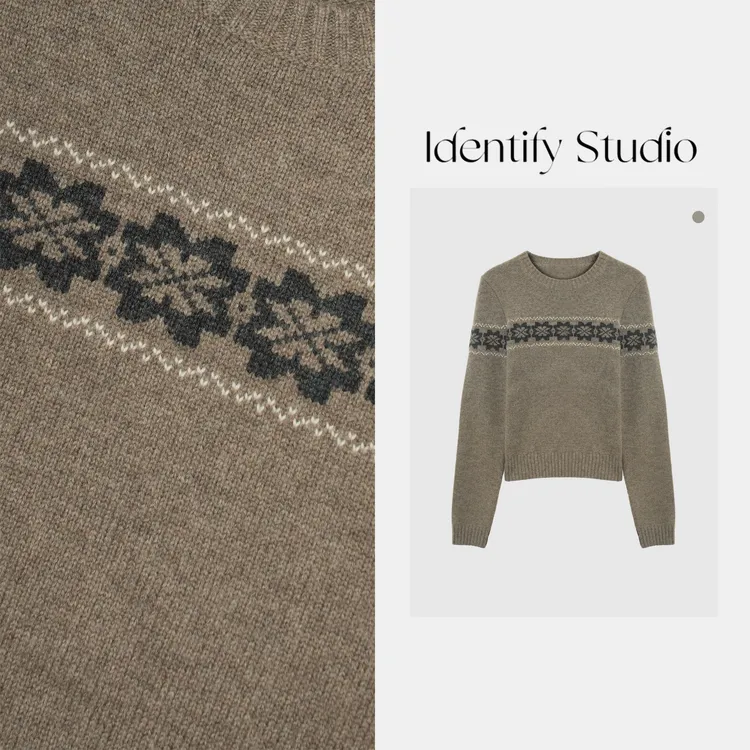  IDENTIFY冬季新款复古费尔岛提花圆领套头绵羊毛毛衫25AW