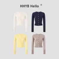 HHYB Hello长袖针织开衫外套2025新款修身显瘦短款上衣M1402