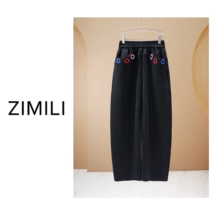 【亮哥欧货女装】冬季加绒《欧版镰刀裤型》暗夜黑热暖绒长裤26968