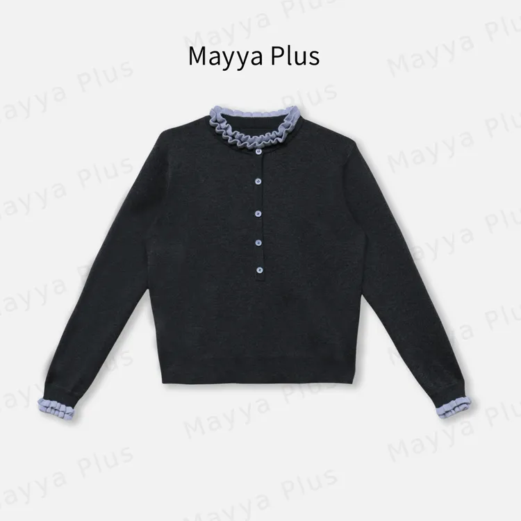 【玛奇朵】Mayya Plus麦芽定制韩系流光风撞色拼接针织衫女32546601