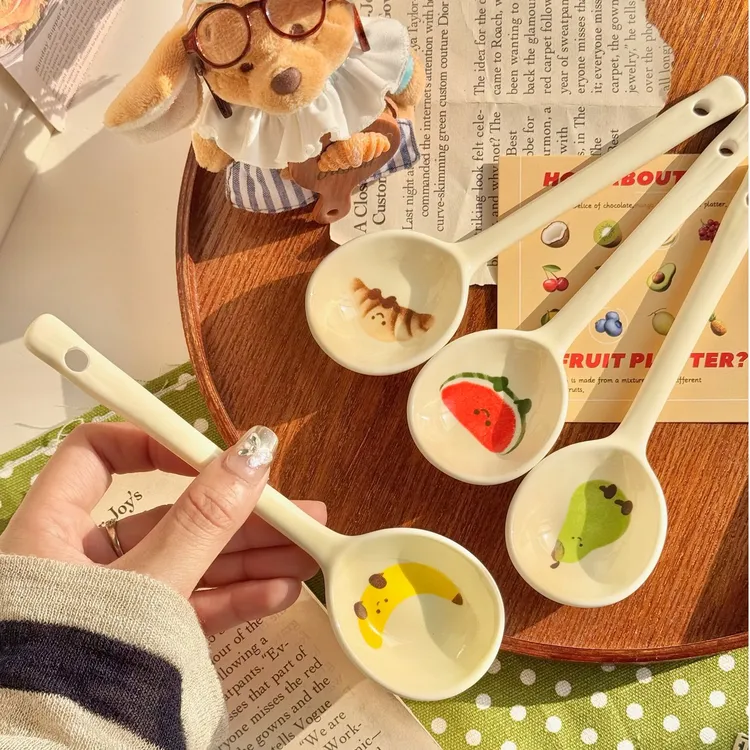 【四勺】水果可颂勺子陶瓷釉下彩可爱少女心手柄家用ins高颜值好看