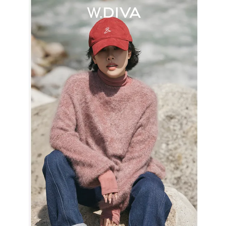 W.Diva【藕眠】A级细支100%羊绒秋冬软糯甜心圆领套头毛衫54Z122641