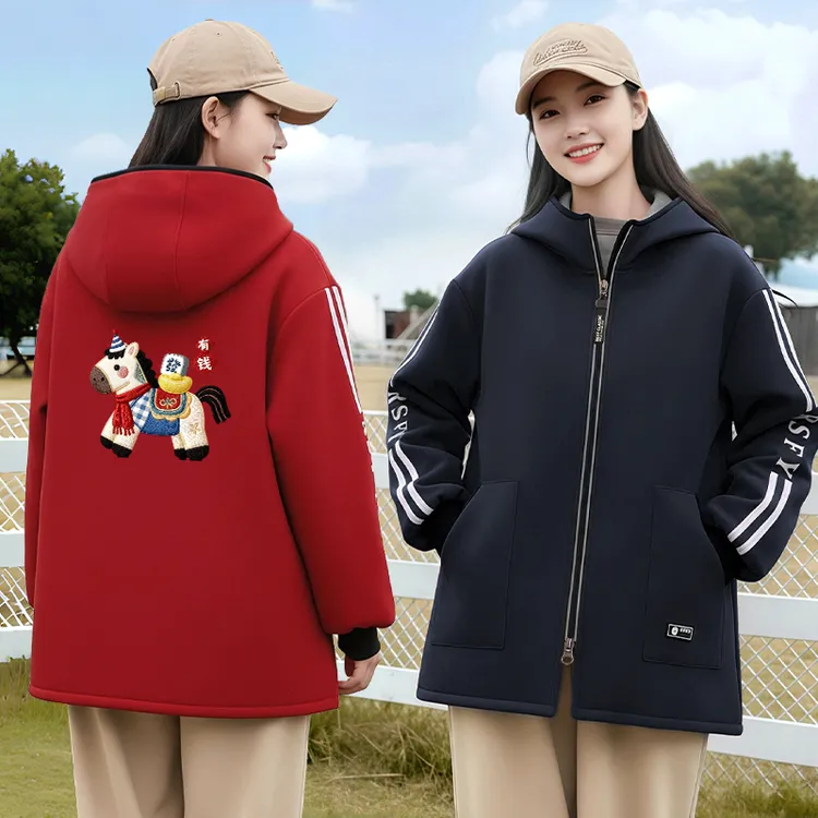 加绒长袖罩衣围裙工作服外穿保暖成人上班秋冬短款双拉链卡通印花