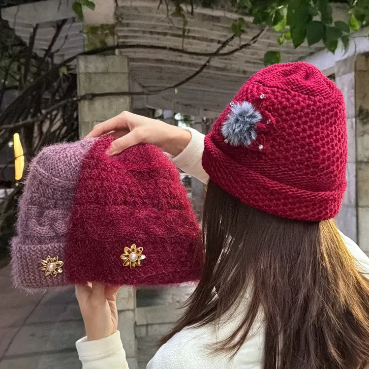 妈妈帽子女潮流奶奶老太太秋冬季中老年妈妈针织毛线加厚加绒保暖