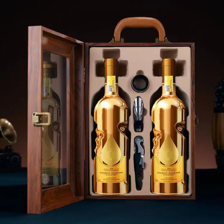 （送天窗礼盒）双支皇家狮王干红葡萄酒14度鎏金瓶身送礼品质红酒