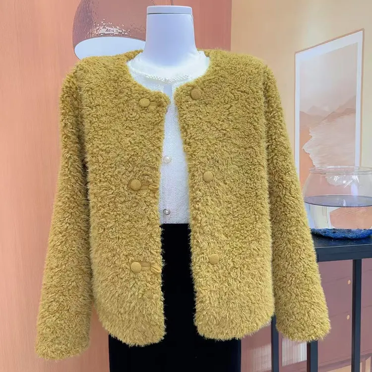 香风秋冬新款短款百搭羊羔卷短外套保暖上衣洋气圆领女