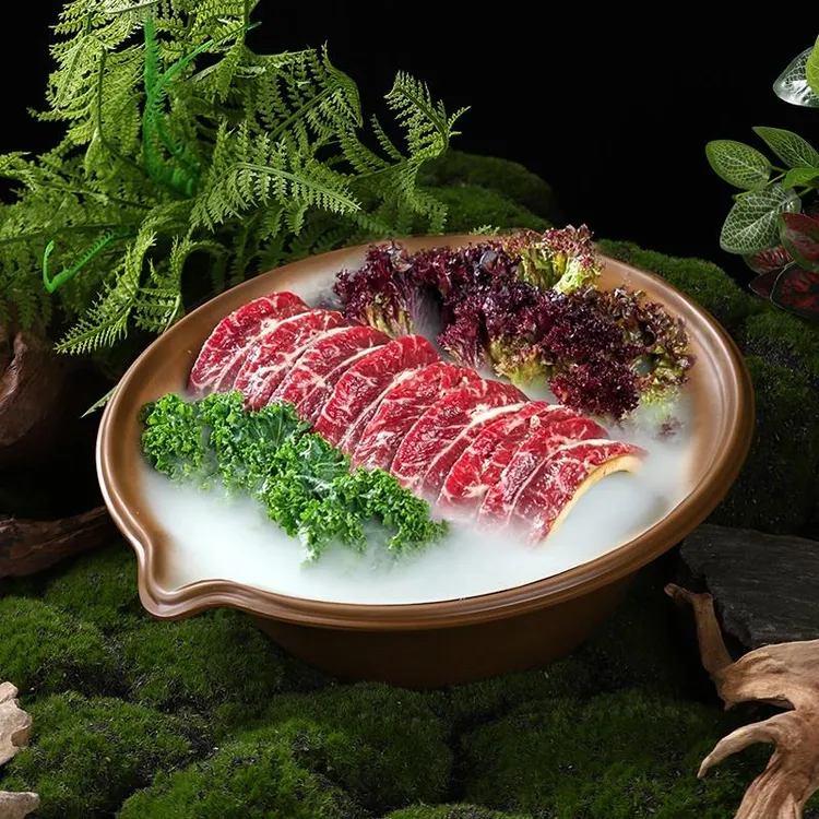 山缓缓三出山九秒牛肉喇叭大碗意境干冰盘翘脚牛肉盘山野火锅餐具