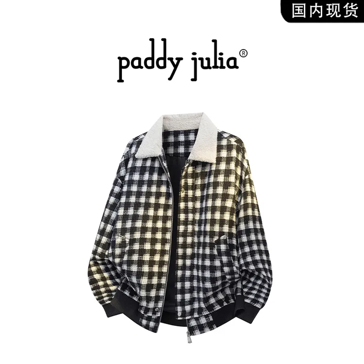 Paddy julia格纹夹克外套男秋季小香风宽松休闲百搭翻领上衣外套