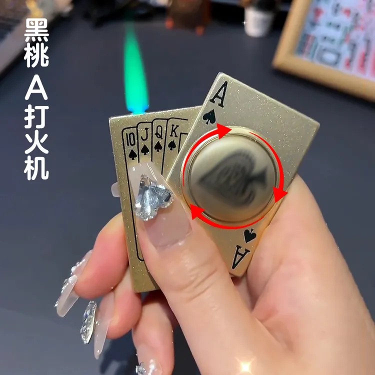 创意旋转扑克侧滑防风打火机绿色火焰创意炫酷国潮送男女友礼物